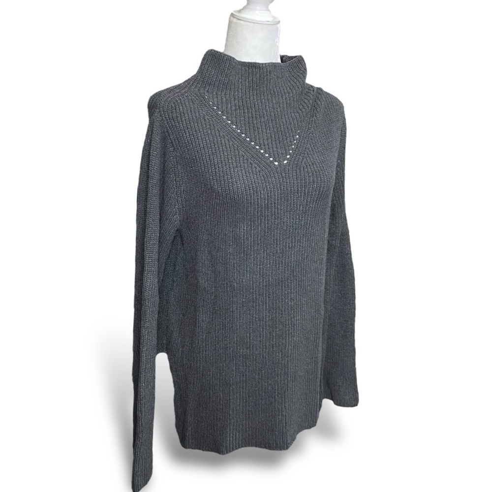 Pact Fisherman Tunic Mock Neck Charcoal Gray Sweater Women Organic Cotton XS